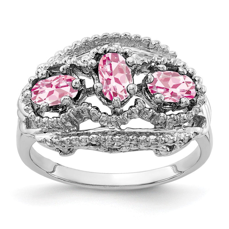 Massiver Ring aus 14K Weißgold mit ovalem simuliertem Rosa Turmalin, 5x3mm