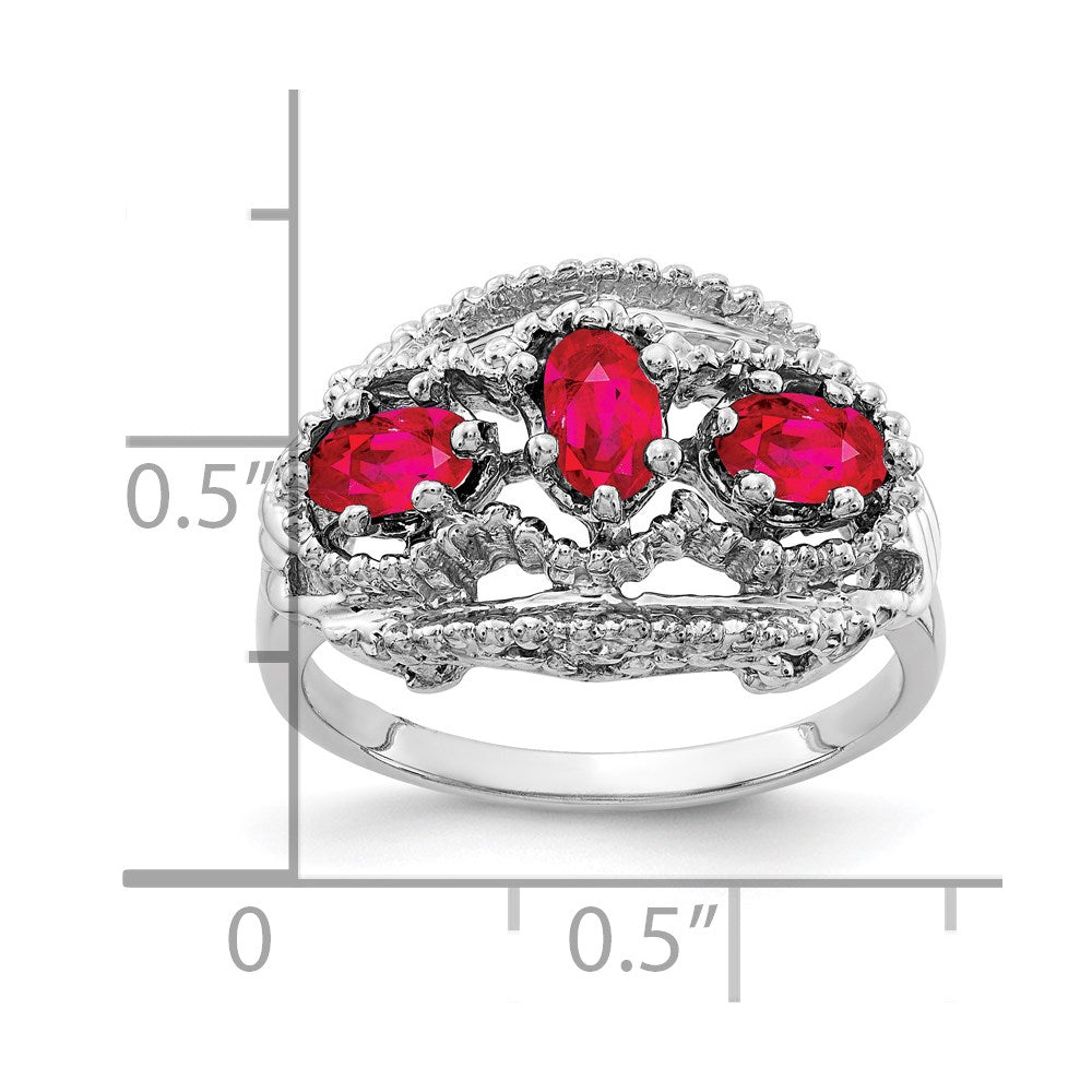 Massiv 14K Weißgold 5x3mm Oval Synthetisch Rubin Ring