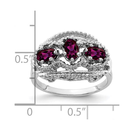 Massiver Ring aus 14K Weißgold mit ovalem simuliertem Rhodolith-Granat, 5x3mm