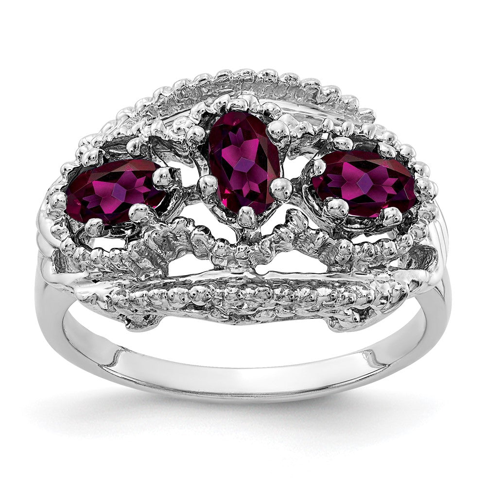 Massiver Ring aus 14K Weißgold mit ovalem simuliertem Rhodolith-Granat, 5x3mm