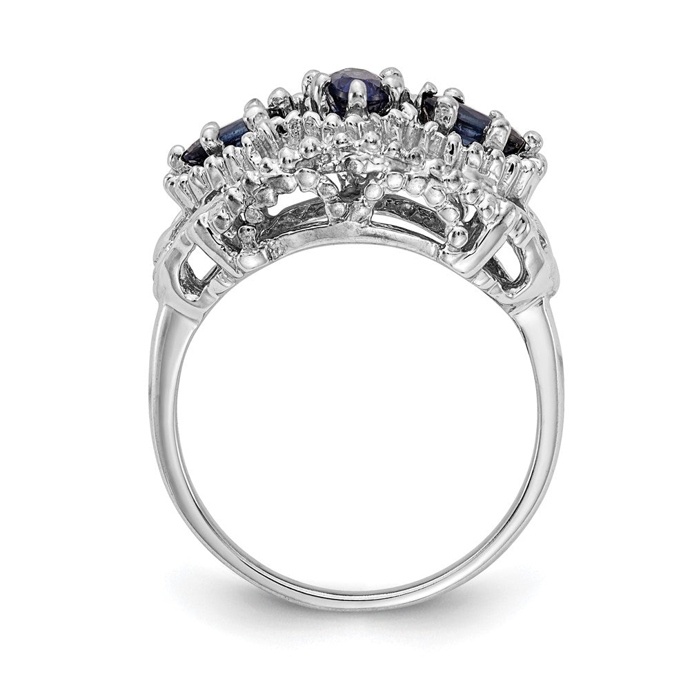 Massiv 14K Weißgold Synthetisch Saphir Ring
