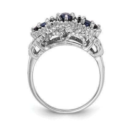 Massiv 14K Weißgold Synthetisch Saphir Ring