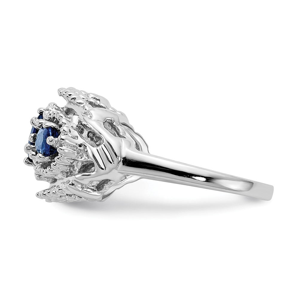 Massiv 14K Weißgold Synthetisch Saphir Ring