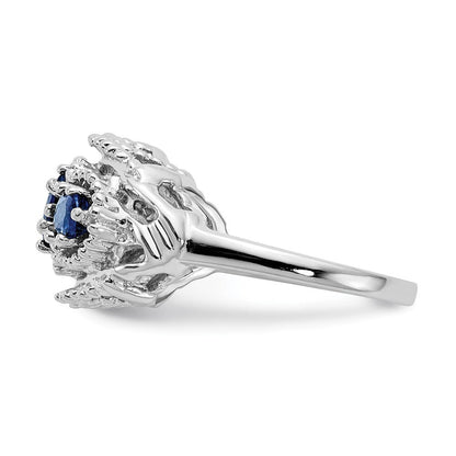 Massiv 14K Weißgold Synthetisch Saphir Ring