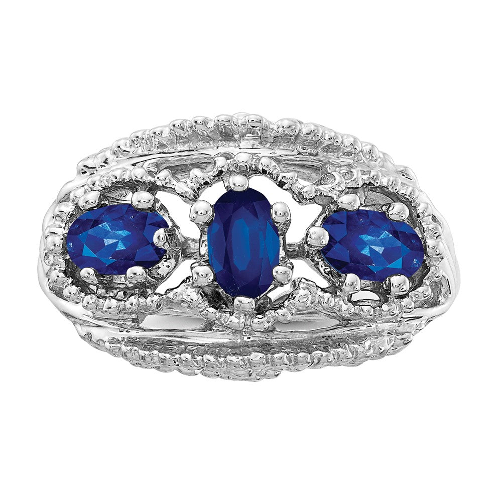 Massiv 14K Weißgold Synthetisch Saphir Ring