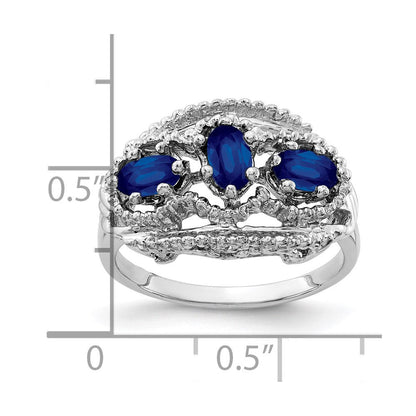 Massiv 14K Weißgold Synthetisch Saphir Ring