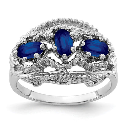 Massiv 14K Weißgold Synthetisch Saphir Ring