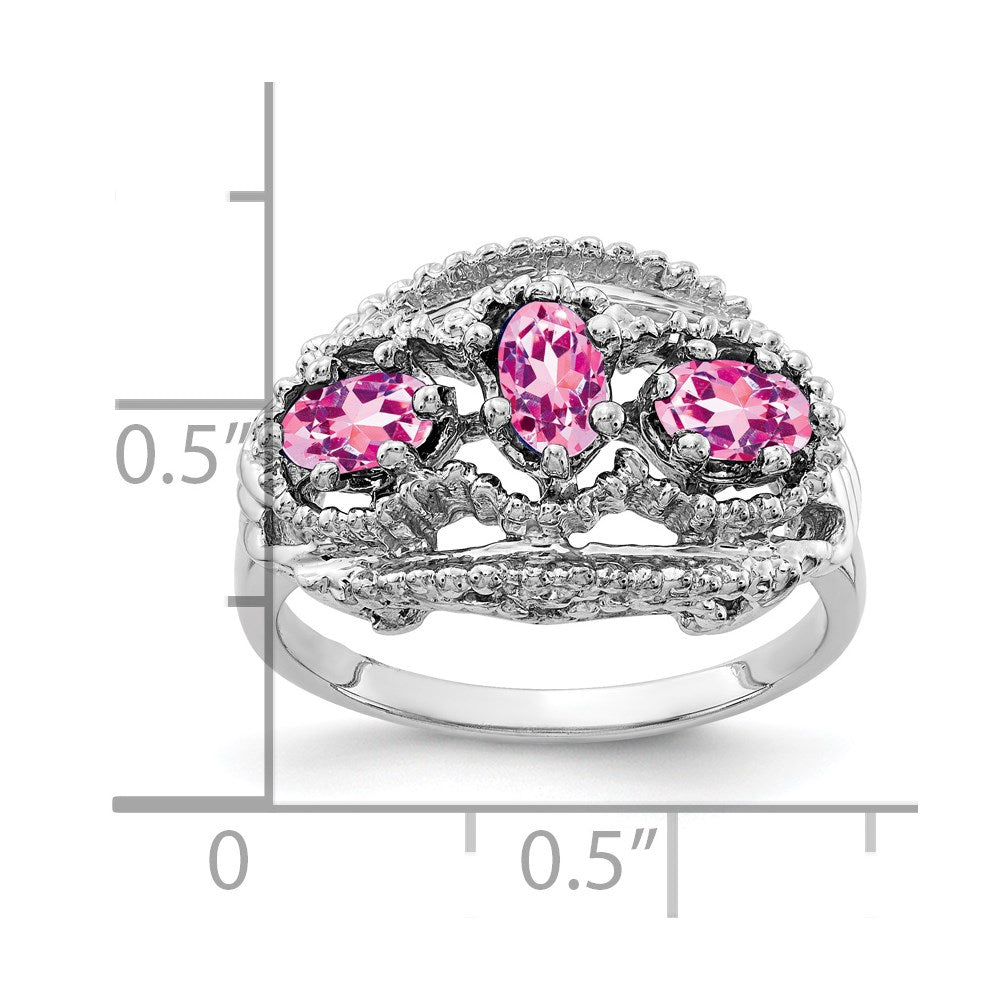 14K Weißgold Ring mit ovalem rosa Saphir, 5x3 mm