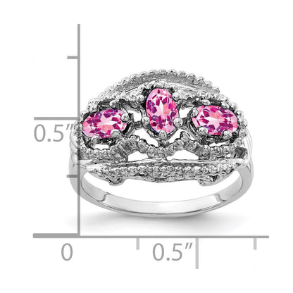 14K Weißgold Ring mit ovalem rosa Saphir, 5x3 mm