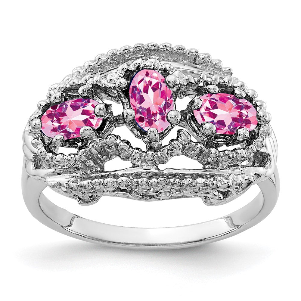 14K Weißgold Ring mit ovalem rosa Saphir, 5x3 mm