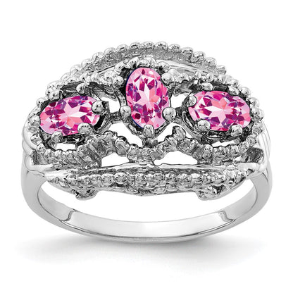 14K Weißgold Ring mit ovalem rosa Saphir, 5x3 mm