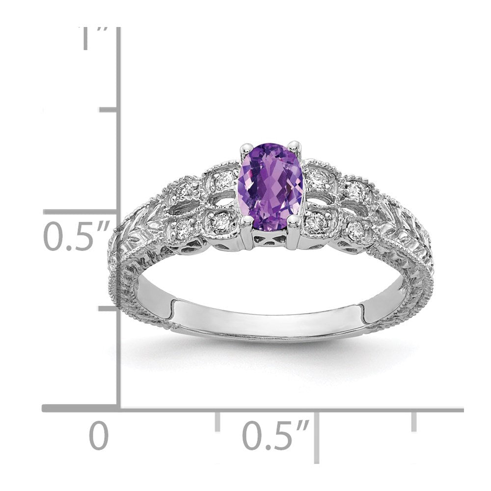 14K Weißgold 6x4mm Oval Amethyst Karo Aaa Echt Diamant Ring