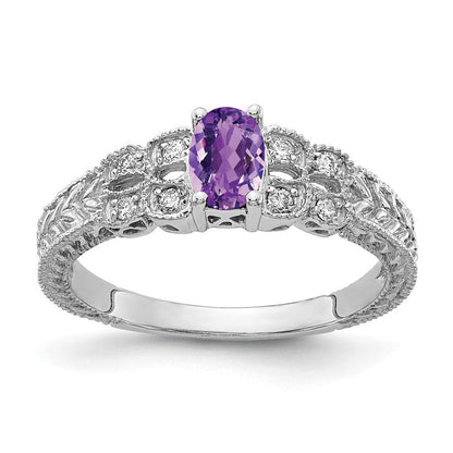 14K Weißgold 6x4mm Oval Amethyst Karo Vs Echt Diamant Ring