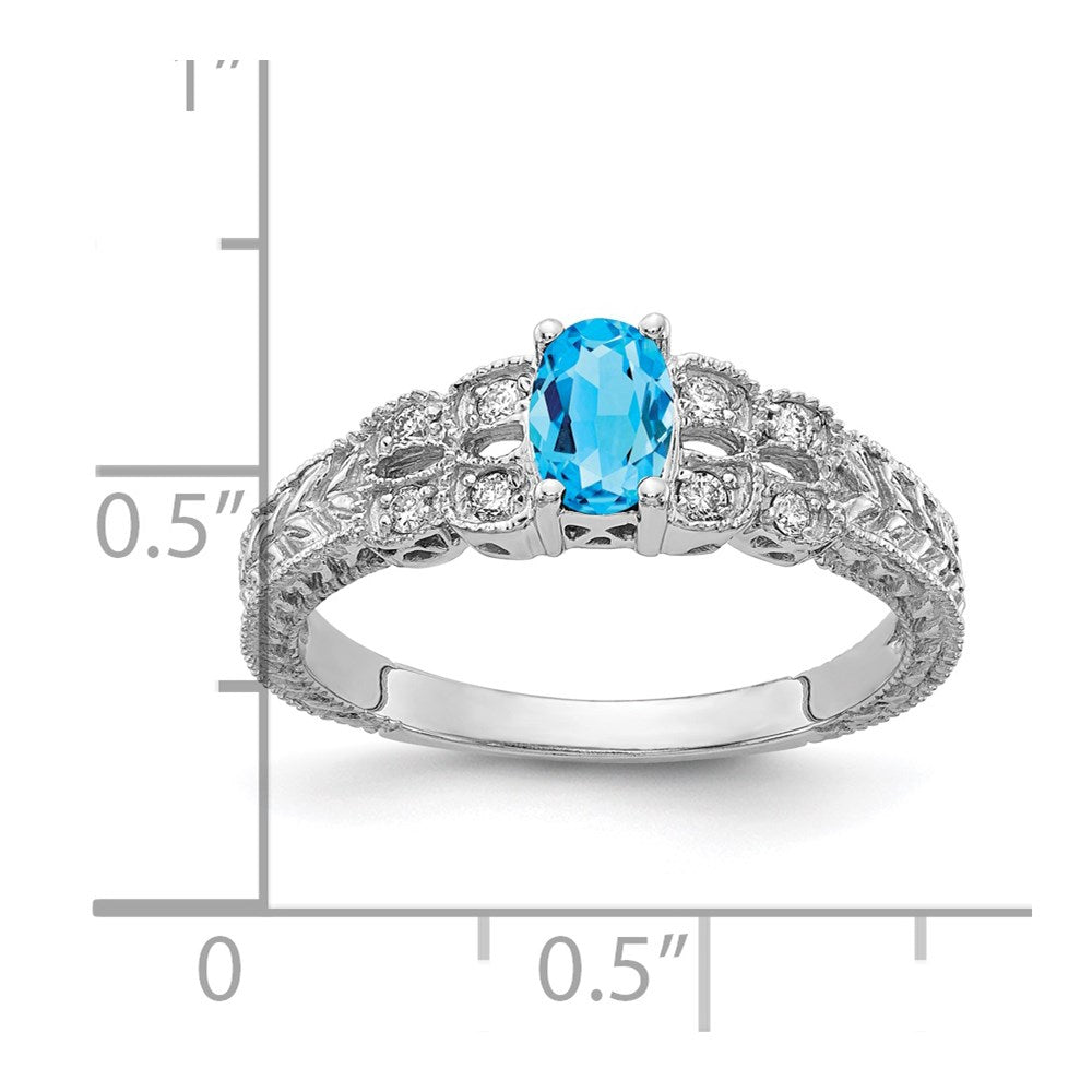 14K Weißgold 6x4mm Oval Blautopas Karo Aaa Diamant Ring