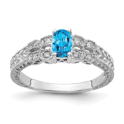 14K Weißgold 6x4mm Oval Blautopas Karo Aaa Diamant Ring