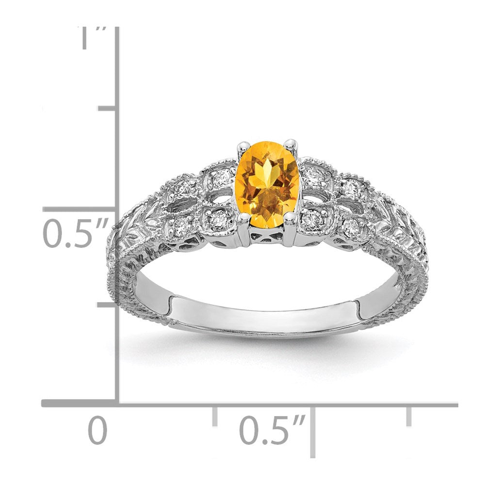 14K Weißgold 6x4mm Oval Citrin Karo Vs Diamant Ring