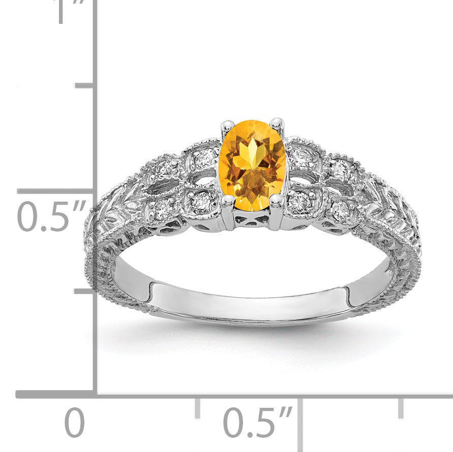 14K Weißgold 6x4mm Oval Citrin A Echt Diamant Ring