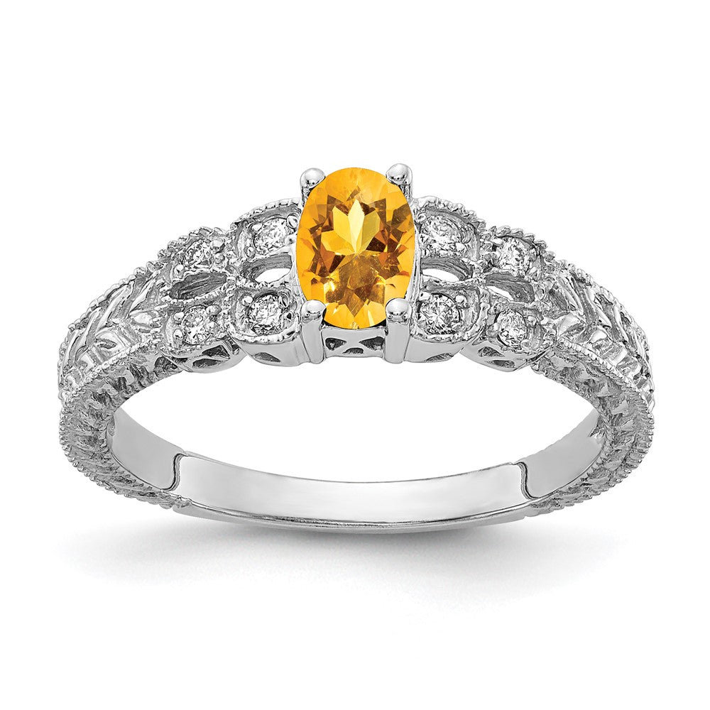 14K Weißgold 6x4mm Oval Citrin Karo Vs Diamant Ring