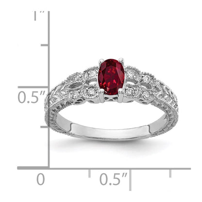 14K Weißgold 6x4mm Oval Erzeugt Rubin A Echt Diamant Ring