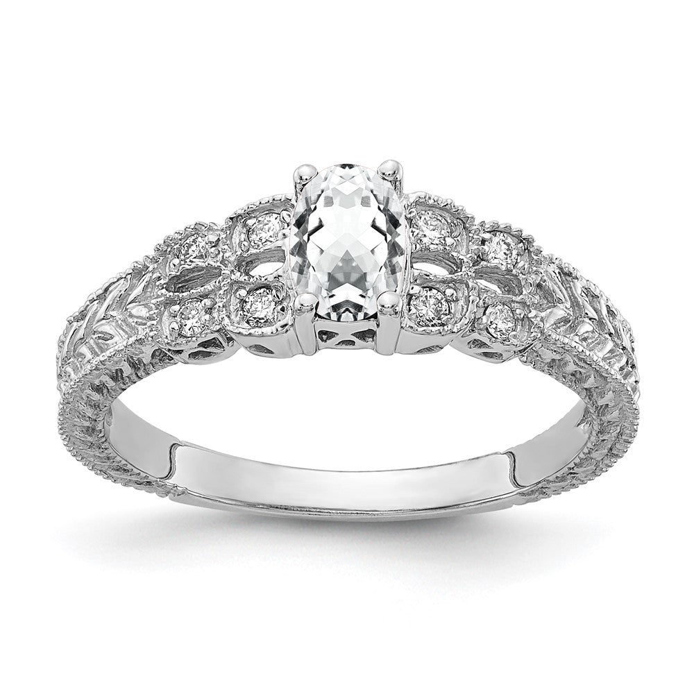 14K Weißgold 6x4mm Oval Zirkonia A Echt Diamant Ring