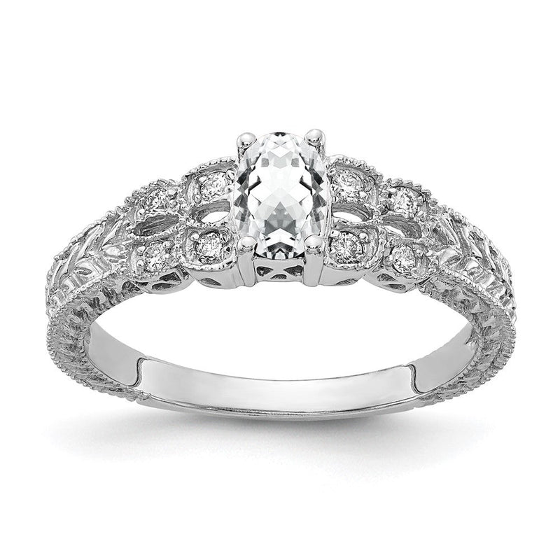 14K Weißgold 6x4mm Oval Zirkonia A Echt Diamant Ring