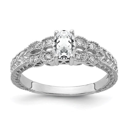 Massiv 14K Weißgold 6x4mm Oval Zirkonia Aa Synthetisch Zirkonia Ring