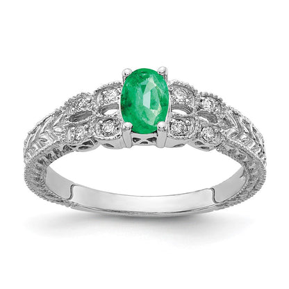 14K Weißgold 6x4mm Oval Smaragd A Echt Diamant Ring