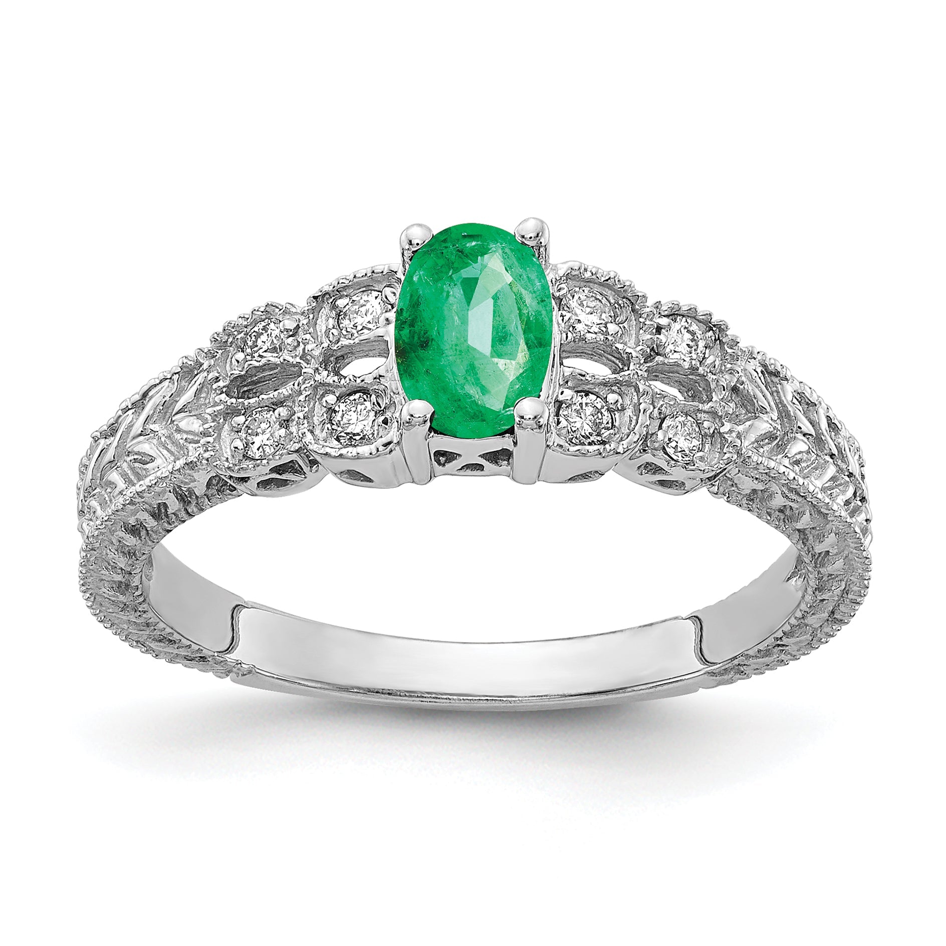 14K Weißgold 6x4mm Oval Smaragd Aaa Diamant Ring
