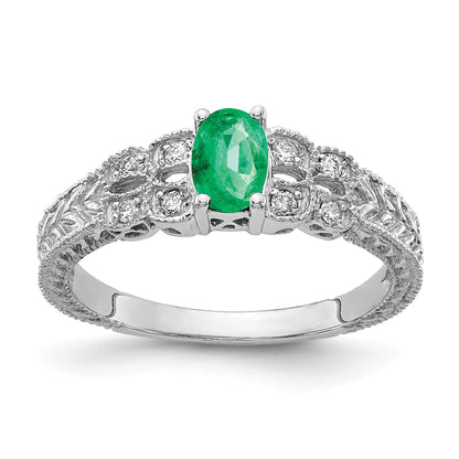 14K Weißgold 6x4mm Oval Smaragd Aaa Diamant Ring