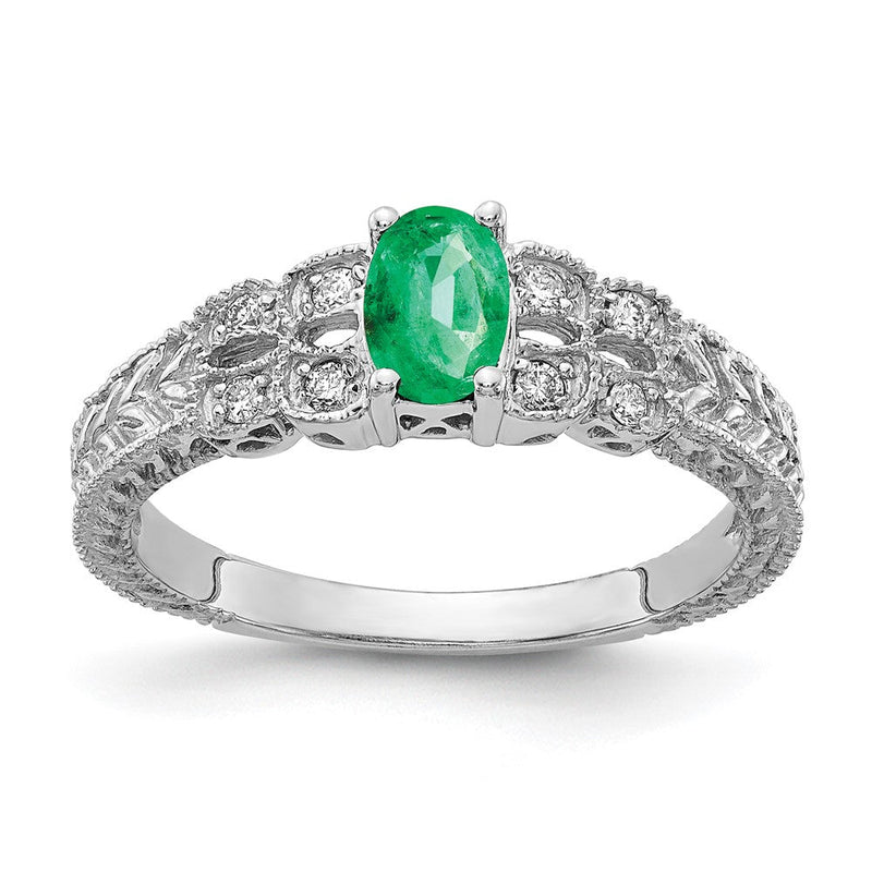 14K Weißgold 6x4mm Oval Smaragd Vs Diamant Ring