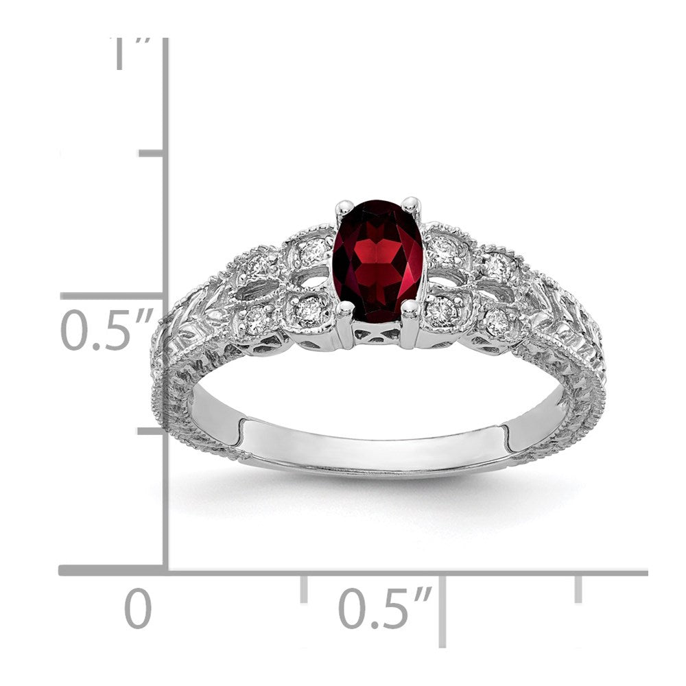 14K Weißgold 6x4mm Oval Granat Karo Vs Diamant Ring