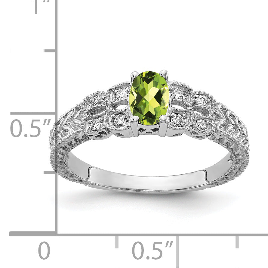 14K Weißgold 6x4mm Oval Peridot Karo A Echt Diamant Ring
