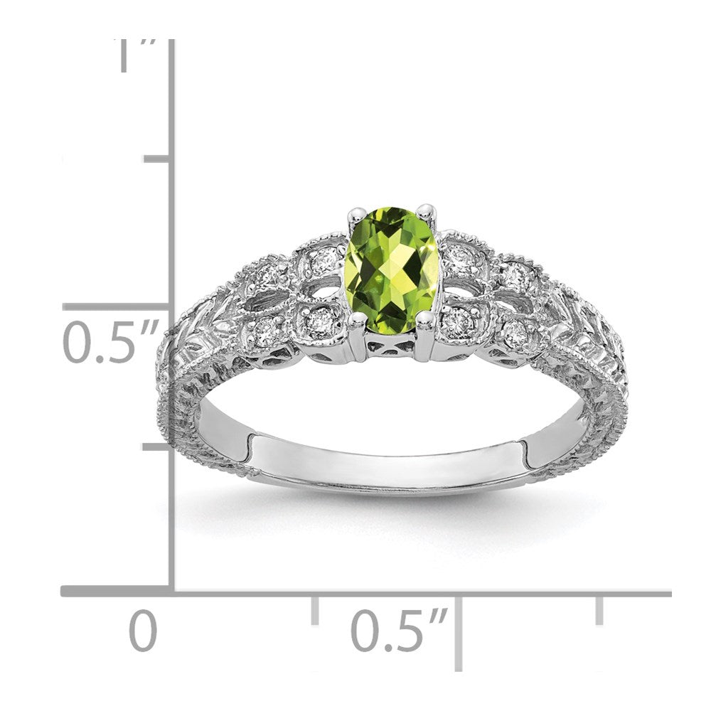 14K Weißgold 6x4mm Oval Peridot Karo Vs Diamant Ring