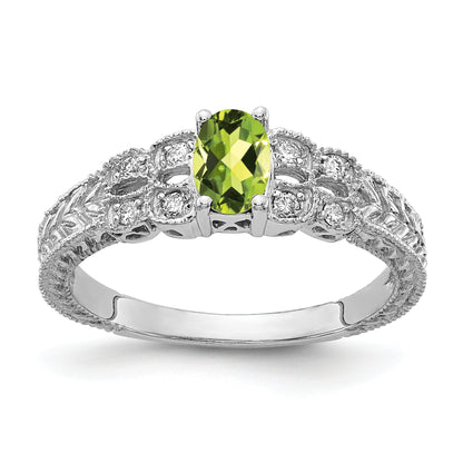 14K Weißgold 6x4mm Oval Peridot Karo A Echt Diamant Ring