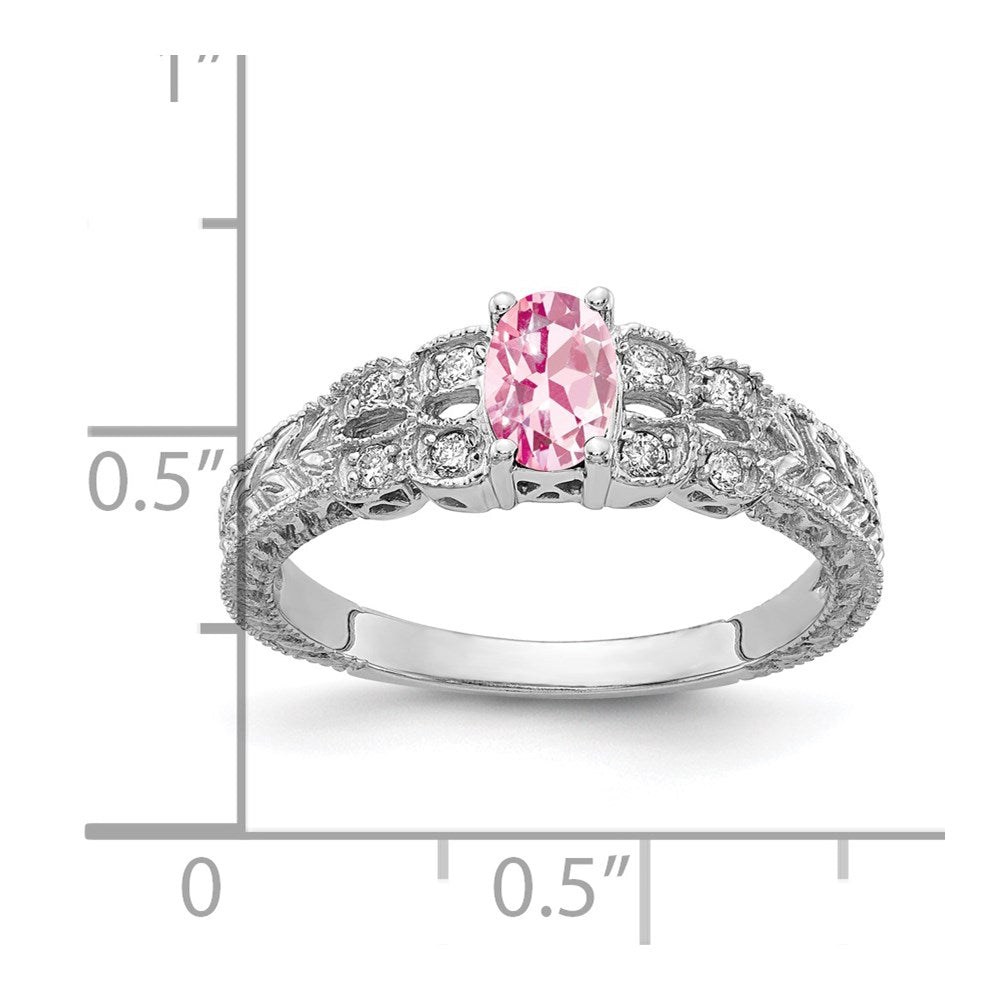 14K Weißgold 6x4mm Oval Rosa Turmalin A Diamant Ring