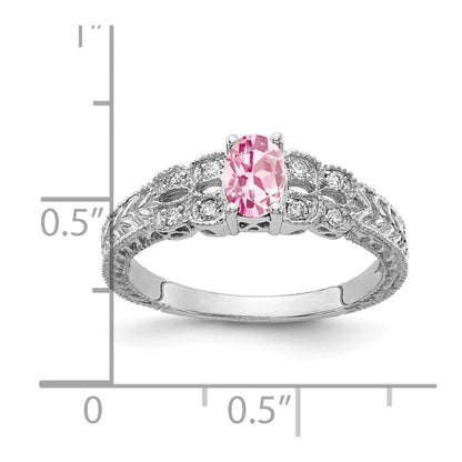 14K Weißgold 6x4mm Oval Rosa Turmalin A Diamant Ring