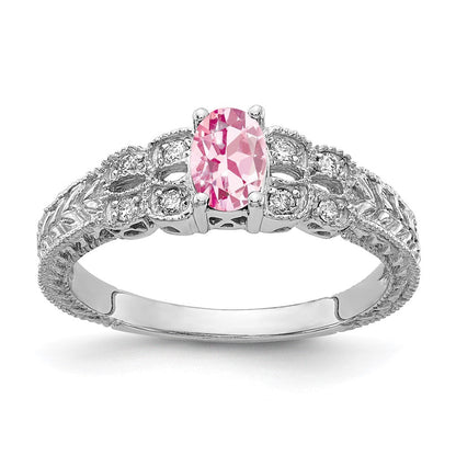 14K Weißgold 6x4mm Oval Rosa Turmalin A Diamant Ring