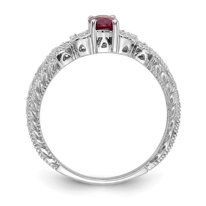 14K Weißgold 6x4mm Oval Rubin A Echt Diamant Ring