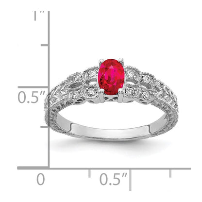 14K Weißgold 6x4mm Oval Rubin A Echt Diamant Ring