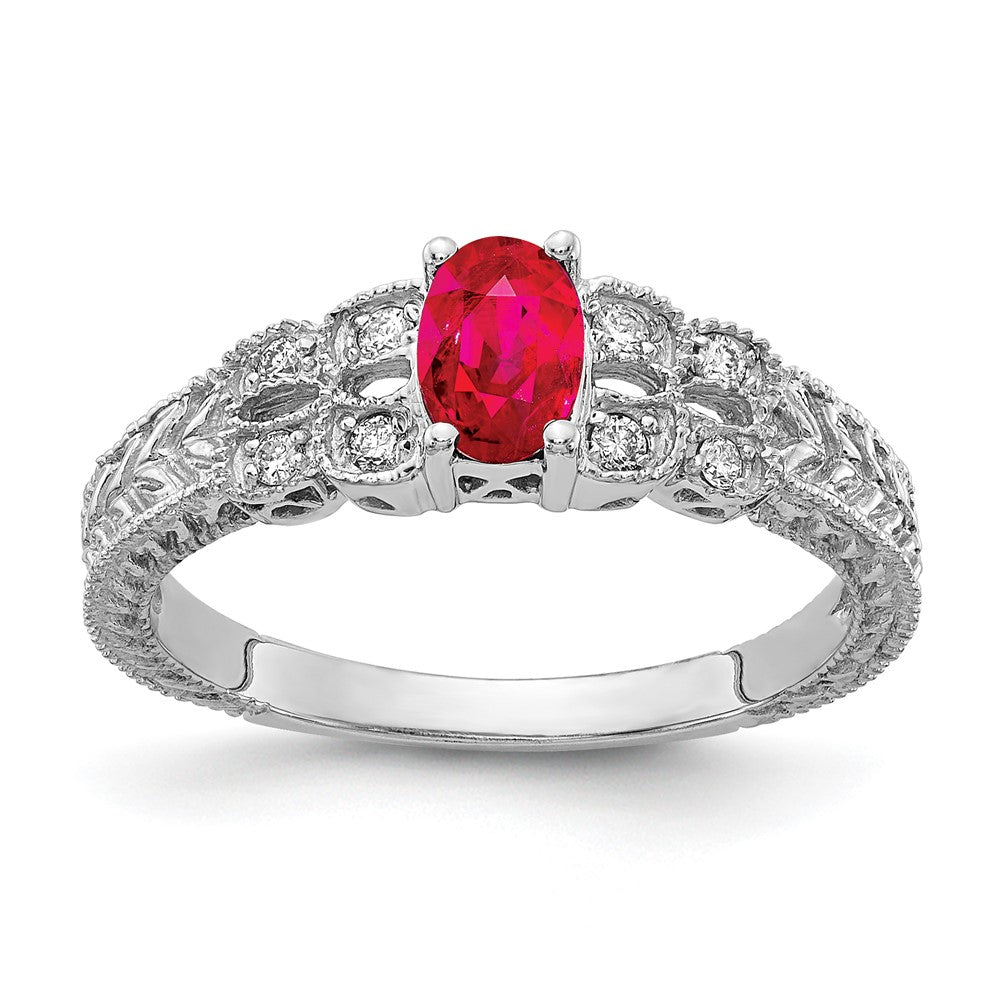 14K Weißgold 6x4mm Oval Rubin A Echt Diamant Ring