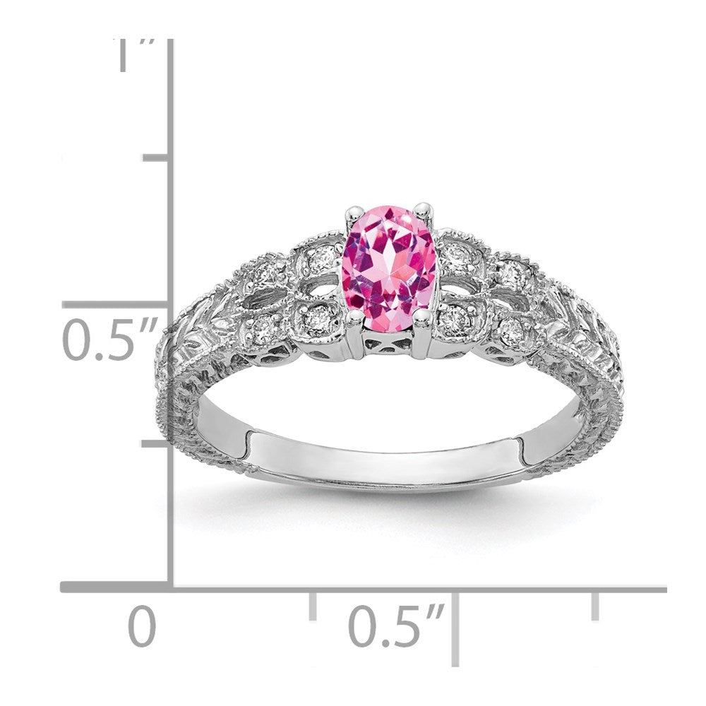 14K Weißgold 6x4mm Oval Rosa Saphir A Echt Diamant Ring