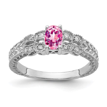 14K Weißgold 6x4mm Oval Rosa Saphir A Echt Diamant Ring