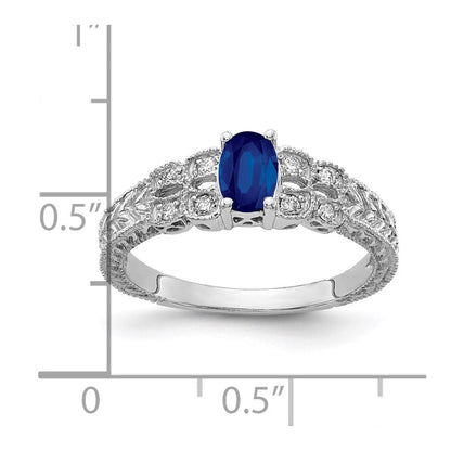 14K Weißgold 6x4mm Oval Saphir A Echt Diamant Ring