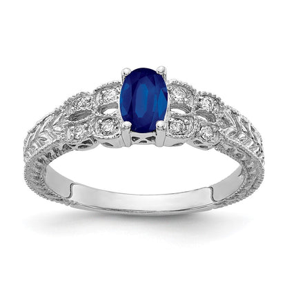 14K Weißgold 6x4mm Oval Saphir A Echt Diamant Ring
