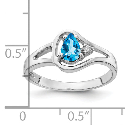 14K Weißgold 6x4mm Tropfen Blautopas Aaa Diamant Ring