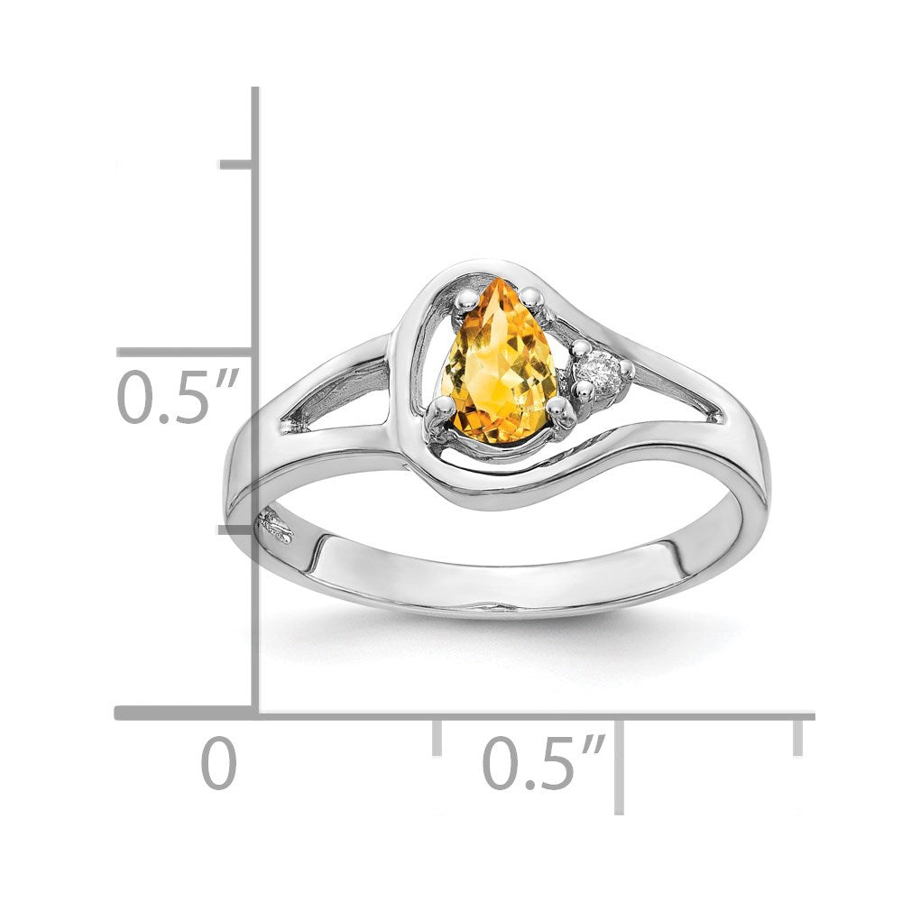 14K Weißgold Ring mit 6x4 mm tropfenförmigem Citrin VS und echten Diamanten