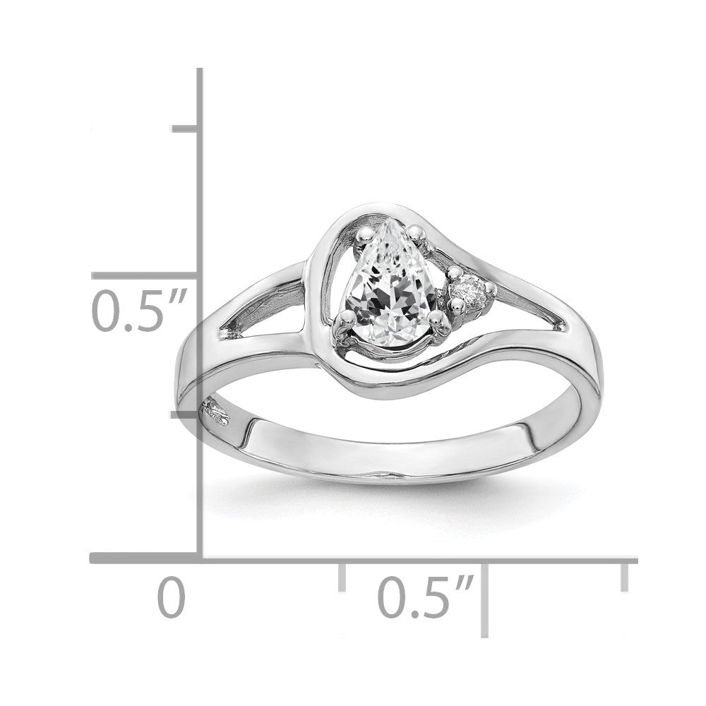 Massiv 14K Weißgold 6x4mm Tropfen Zirkonia Vs Synthetisch Zirkonia Ring