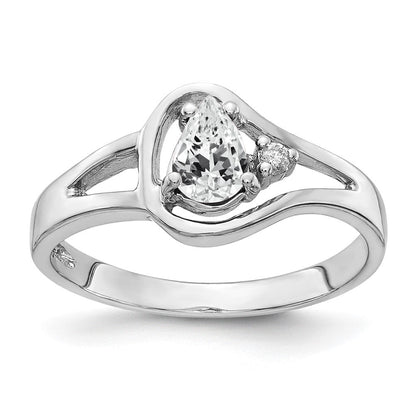 Massiv 14K Weißgold 6x4mm Tropfen Zirkonia Vs Synthetisch Zirkonia Ring