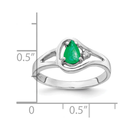 14K Weißgold 6x4mm Tropfen Smaragd A Echt Diamant Ring