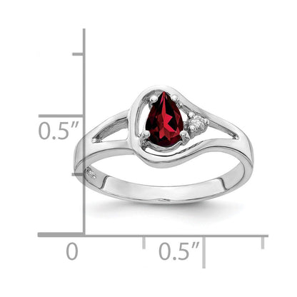 14K Weißgold Ring mit 6x4 mm Granat im Tropfenschliff VS und echten Diamanten